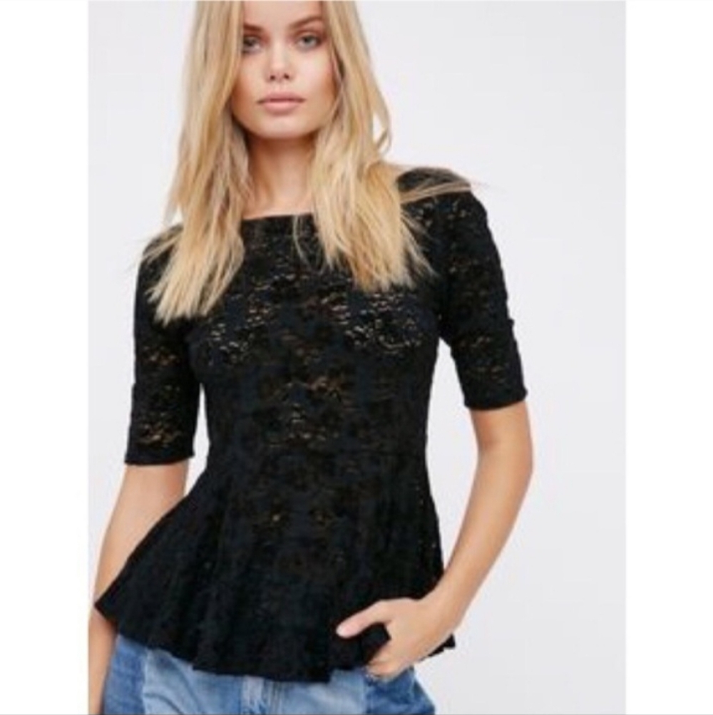 Free People Second Chance Lace Peplum Top Black